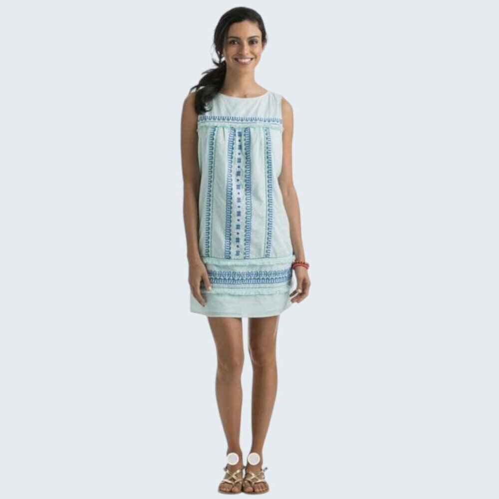 Vineyard Vines Embroidered Fringe Sleeveless Sheath Sundress White Blue Plus 14